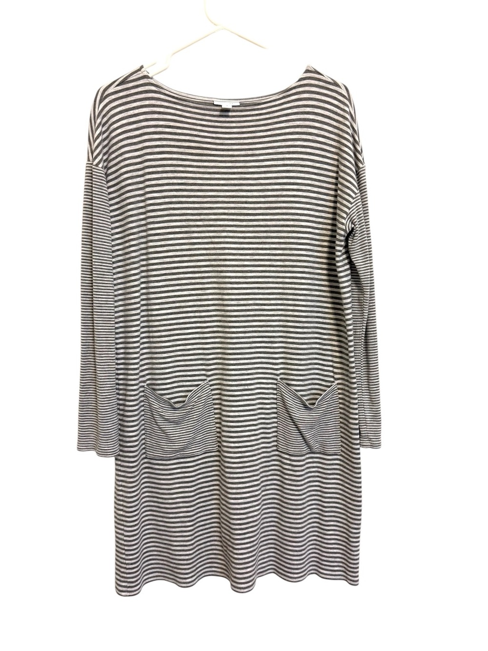 2/$30 J Jill Striped Pocket Tunic Dress Gray Long Sleeve Soft Knit Medium